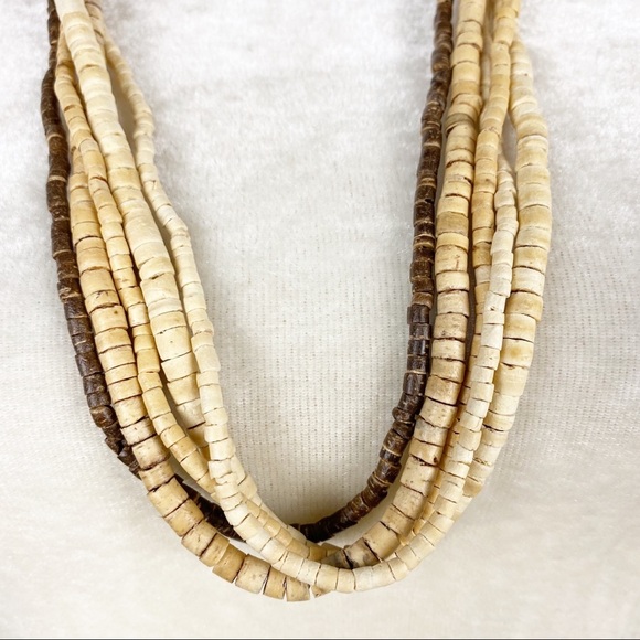 Bohemian Boho Wood Shell Statement Necklace - Picture 3 of 6